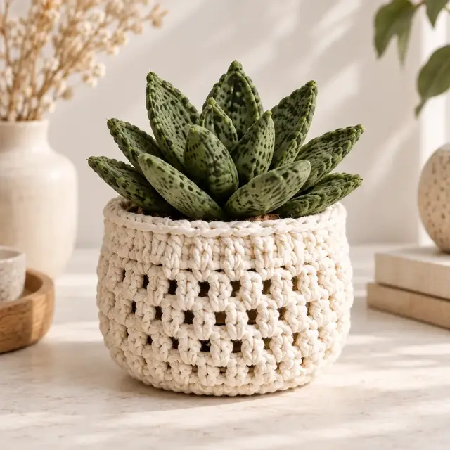 Peça de crochê: Suculenta no vaso