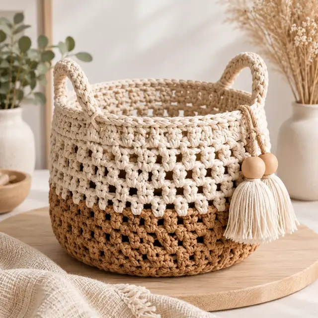Peça de crochê: Cesto decorativo