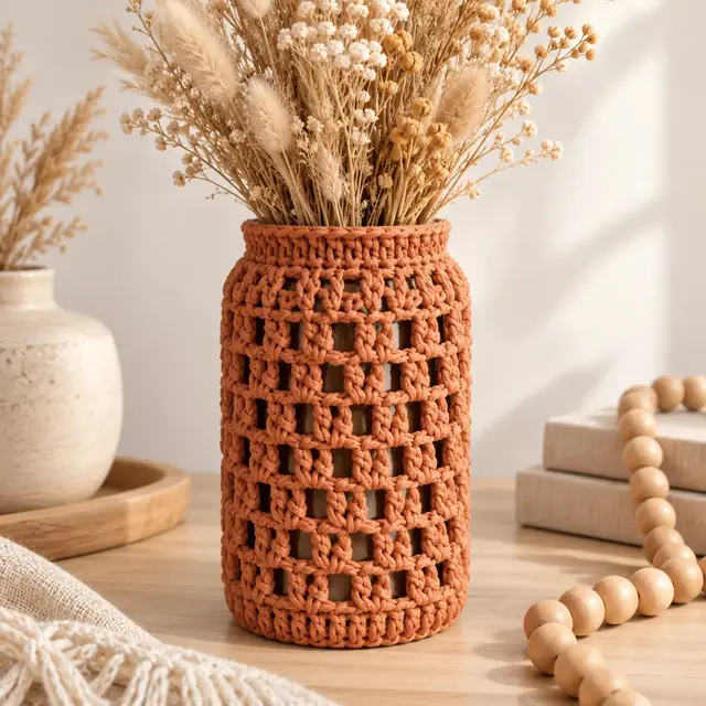 Peça de crochê: Capa rústica para vaso